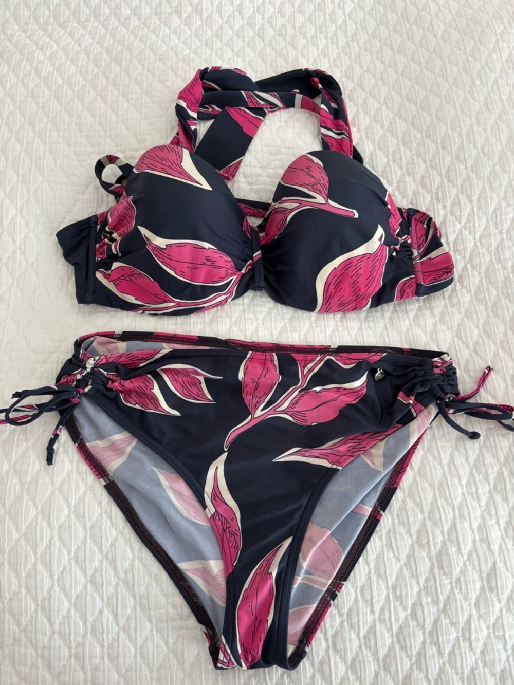 Floral Pink & Blue Halter Bikini Set